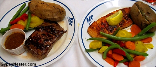 Dinner selections on Amtrak! Steak and salmon