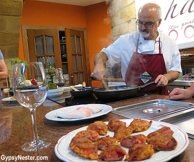 The owner of Hotel Obispo in Hondarribia, Spain, Bittor Alza, treats us to his open kitchen