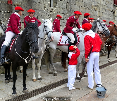 Horses and riders at Alarde in Hondarribia, Spain