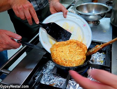 Cooking tortilla de patatas in the Basque Country of Spain