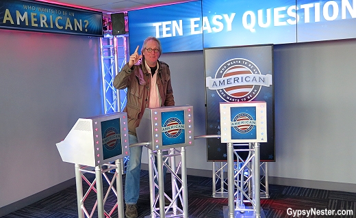 We took the Who Wants to be an American quiz at the Skywalk in Boston - whew! We get to stay! GypsyNester.com