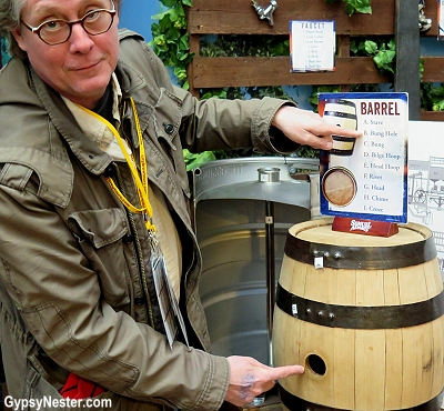 David learns about the anatomy of a beer barrel at the Samuel Adams Brewery in Boston - GypsyNester.com