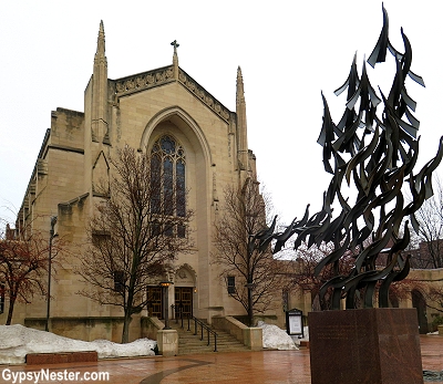 The Free at Last sculpture in front of Marsh Chapel in honor of Dr. Martin Luther King, Jr.
