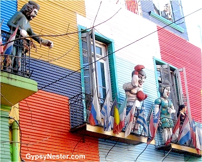 Statues adorn most balconies in Boca in Buenos Aires