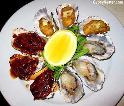 Oysters three ways at Drift restaurant in Caloundra, Queensland, Australia