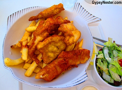 Fish and chips at Saltwater Restaurant in Caloundra, Queensland, Australia