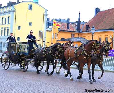 A carriage enters the Royal Palace in Stockholm, Sweden