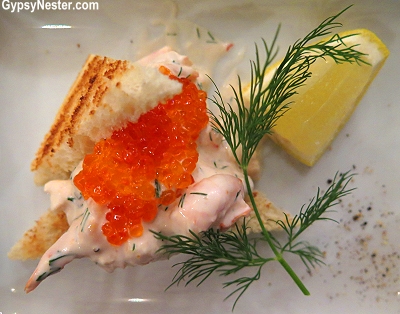 Toast Skagen with bleak roe at Lisa Elmqvist in Stockholm, Sweden, which is high on the list of the best things we have ever put in our mouths.