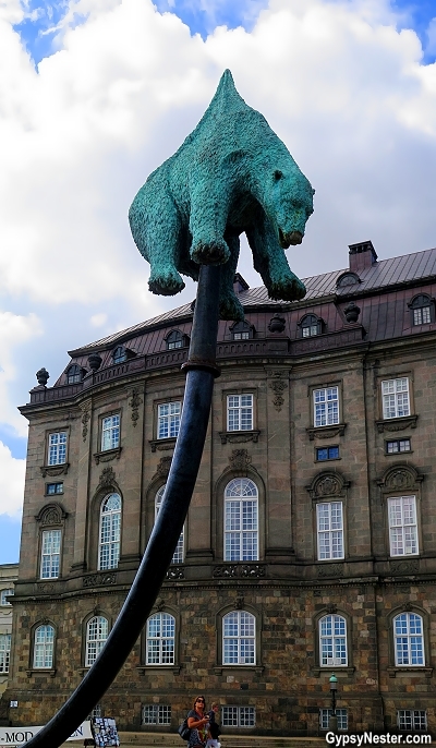 Unbearable statue - an impaled bear by Jens Galshiot in Copenhagen, Denmark