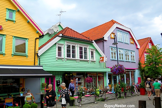 Colorful street in a sea of white in Stavanger, Norway