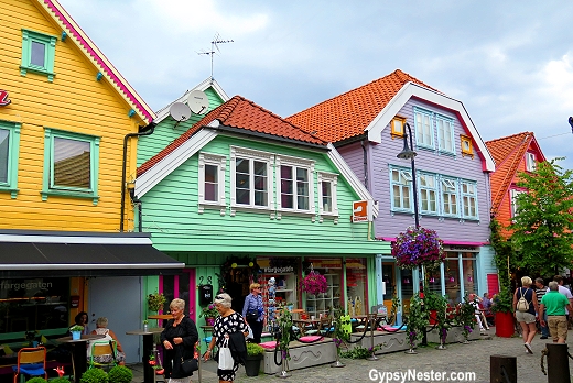 Colorful street in a sea of white in Stavenger, Norway