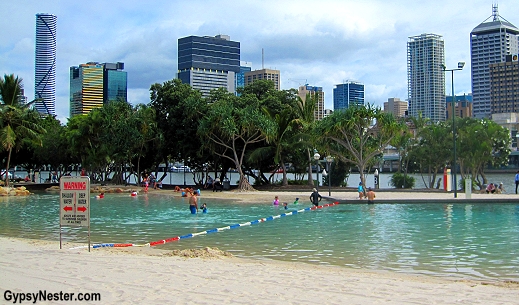 The downtown beach on the Brisbane River at The South Bank Parklands, Queensland, Australia