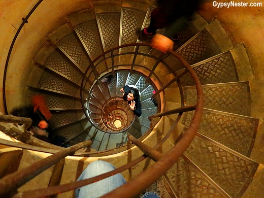 The stairs up to the top of the Arc de Triomphe in Paris, France