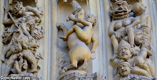 The devil is in the detail of the facade of Notre Dame Cathedral in Paris, France
