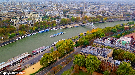 Views from the second observation level of the Eiffel Tower in Paris, France