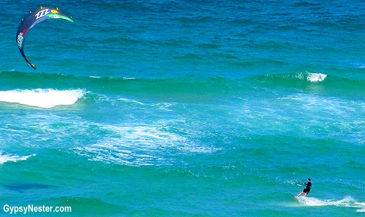 Kitesurfer plays below our balcony at Peppers Broadbend, Gold Coast, Queensland, Australia