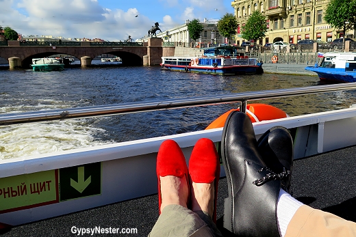 Wearing my Rhea Footware in the canals of St. Petersburg