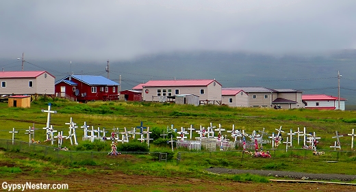 The cemetery at Nunakauyak, or Toksook Bay, a Yupik village in Southwestern Alaska