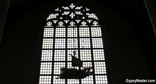 Ship at a window in the Old Church in Amsterdam
