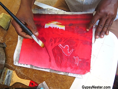 Creating a batik from the book cover of Going Gypsy with Discover Corps in Tanzania, Africa