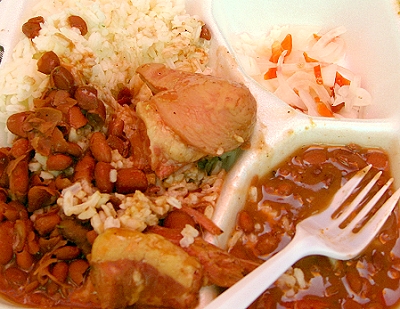 Pig tails with rice and beans, Belize City