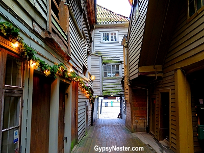 Inside Bryggen in Bergen, Norway is a bit wonky.