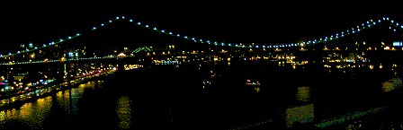 The Manhattan Bridge viewed from the Brooklyn Bridge at night