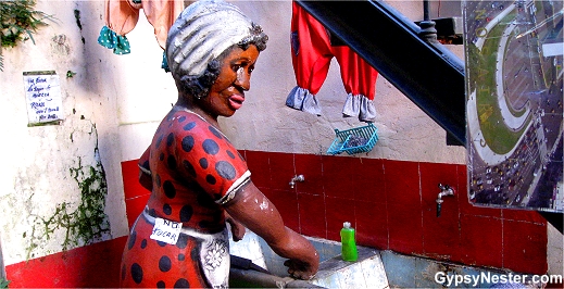 Whimsical statues adorn most balconies in La Boca, Buenos Aires