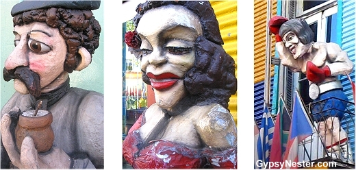 Whimsical statues adorn most balconies in La Boca, Buenos Aires