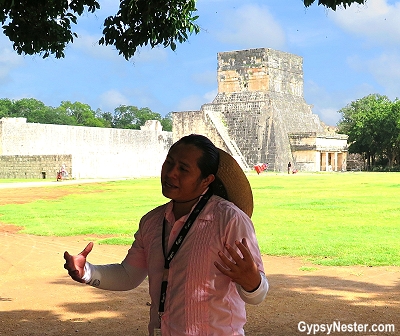 Our archeologist guide, Danny, shows us around Chichen-Itza in Mexico