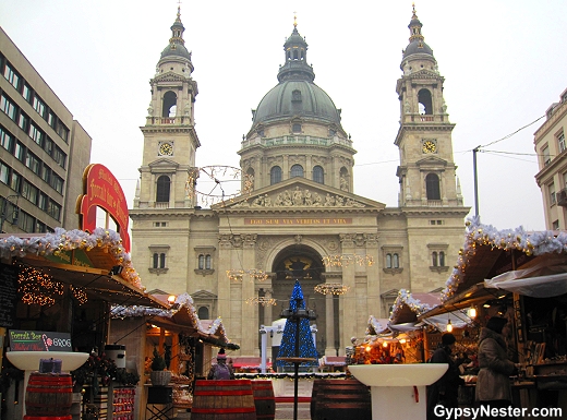 The Christmas Market in front of Szent István Bazilika, St. Stephen's Basilica, Budapest, Hungary