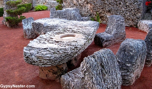 The dining table shaped like Florida at the Coral Castle