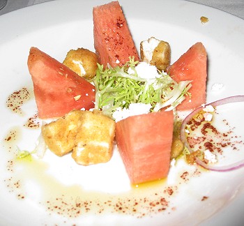 Watermelon and grilled goat cheese salad