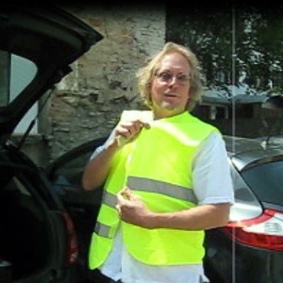 David shows off his safety vest