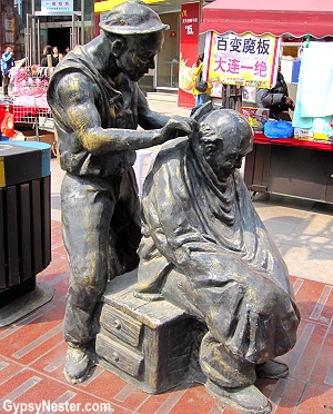 Statue of a haircut in Dalian, China