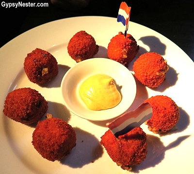 Bitterballen in Amsterdam - these little deep fried balls of meat, broth, flour, and butter, with herbs and spices and wrapped in a crunchy breadcrumb coating can be found in just about every bar and cafe