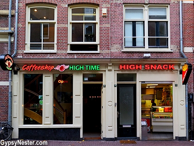 An Amsterdam coffee shop with an adjoining snack bar for when the munchies hit. Get 'em coming and going!