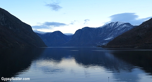 The fjords at sunset on our wintertime Norway in a Nutshell experience
