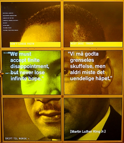 Celebrating Martin Luther King's Nobel prize at the Nobel Peace Center in Oslo, Norway