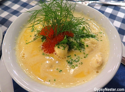 Creamy fish soup at Lisa Elmqvist in Stockholm, Sweden
