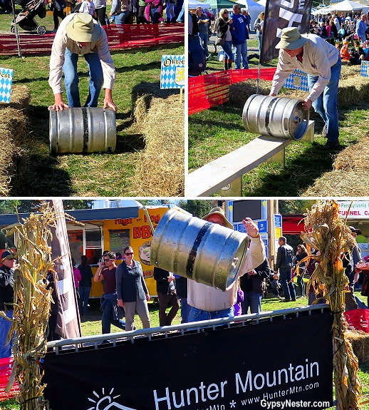 Beer keg rolling at Hunter Mountain Oktoberfest in New York! GypsyNester.com