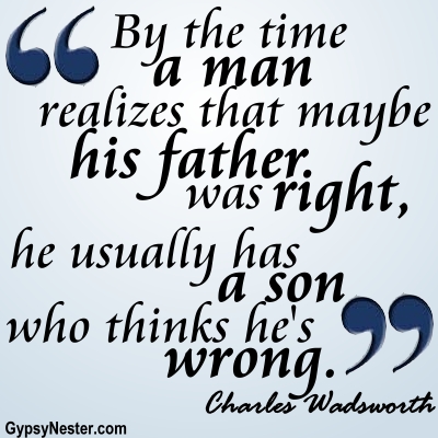By the time a man realizes that maybe his father was right, he usually has a son who thinks he's wrong. Charles Wadsworth