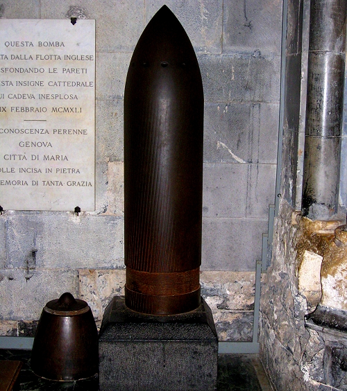 The miracle bomb in Cathedral San Lorenzo, Genoa Italy