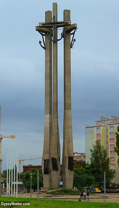 The monument to Lech Walesa and the Solidarity Trade Union Movement at the shipyard in Gdansk, Poland