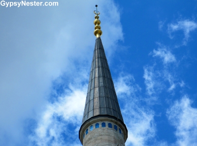 The top of a minaret of The Blue Mosque in Istanbul, Turkey