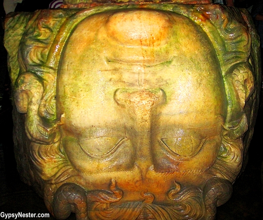 Upside-down Medusa in Basilica Cistern in Istanbul, Turkey