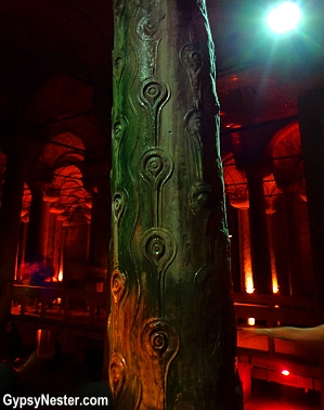 Peacock pillar in the Basilica Cistern, Istanbul, Turkey