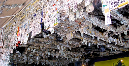 Dollar bills decorate Willy T's in Key West