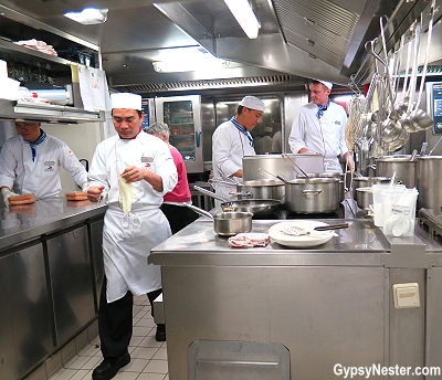 The galley kitchen on Viking River Cruises Longship Oden