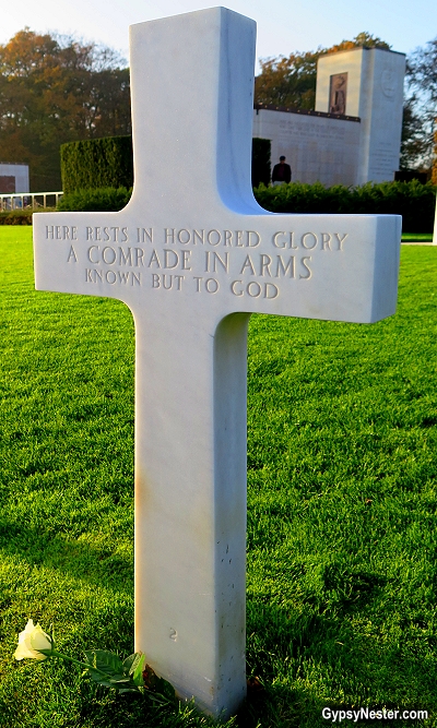 A headstone of an unknown soldier in at Luxembourg American Cemetery